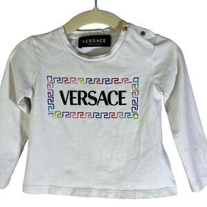 Versace Baby Authentic White Rainbow Greca Italy Long Sleeve Tee 12 18 Mo